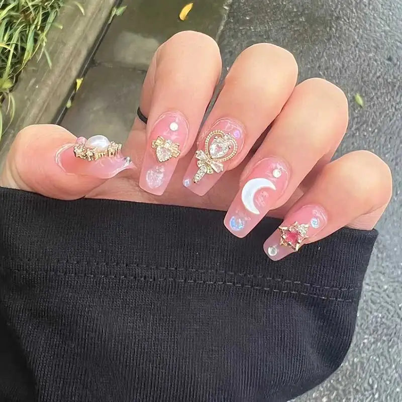 Pink Moon Star Coffin Nails
