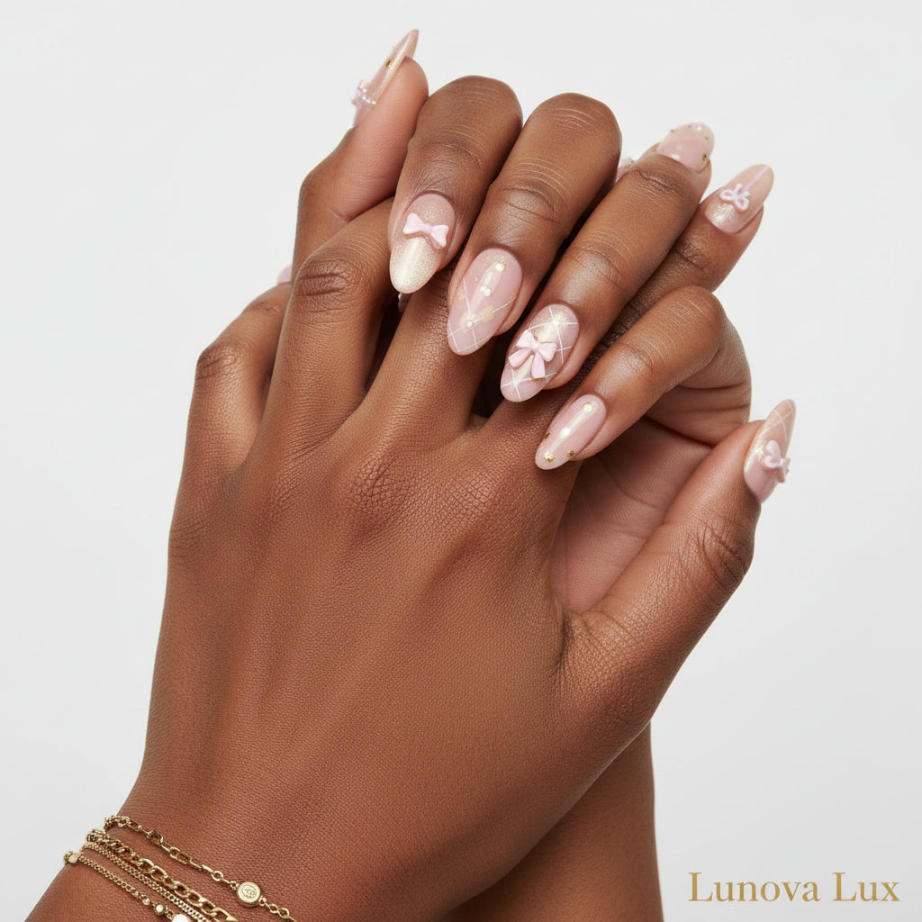 Pink Cat Eye French Almond Nails