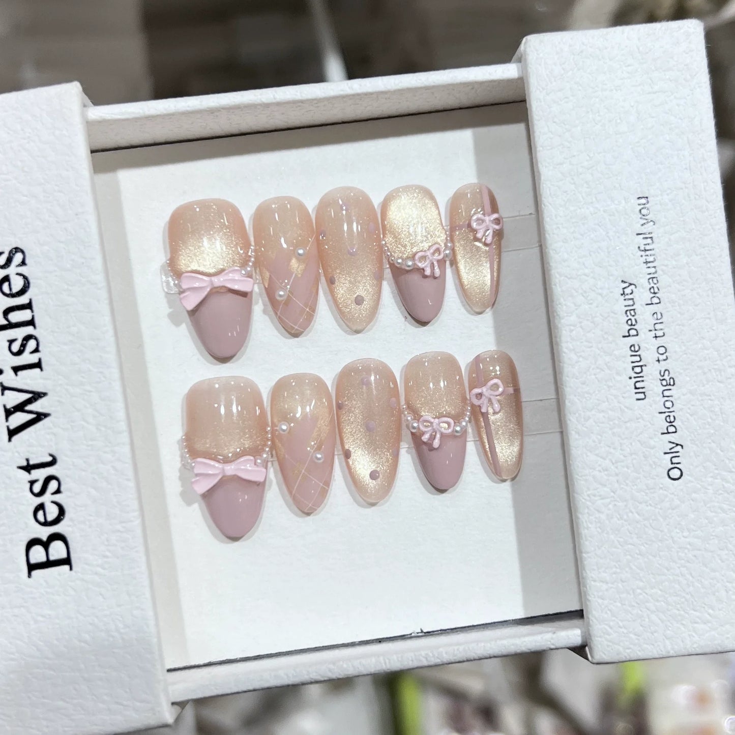Pink Rhinestone Sweet Almond Press-On Nails