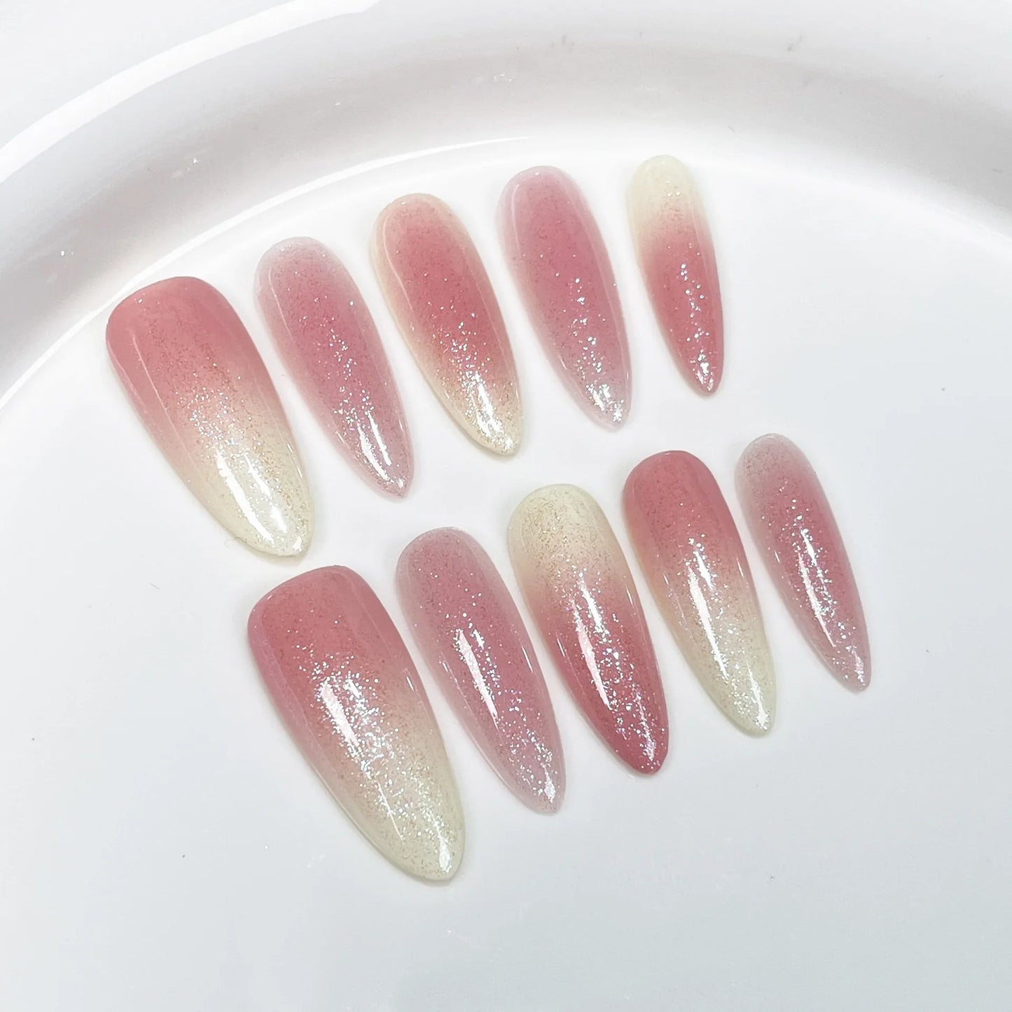 Red Cat Eye Mid-Length Almond Press-On Nails