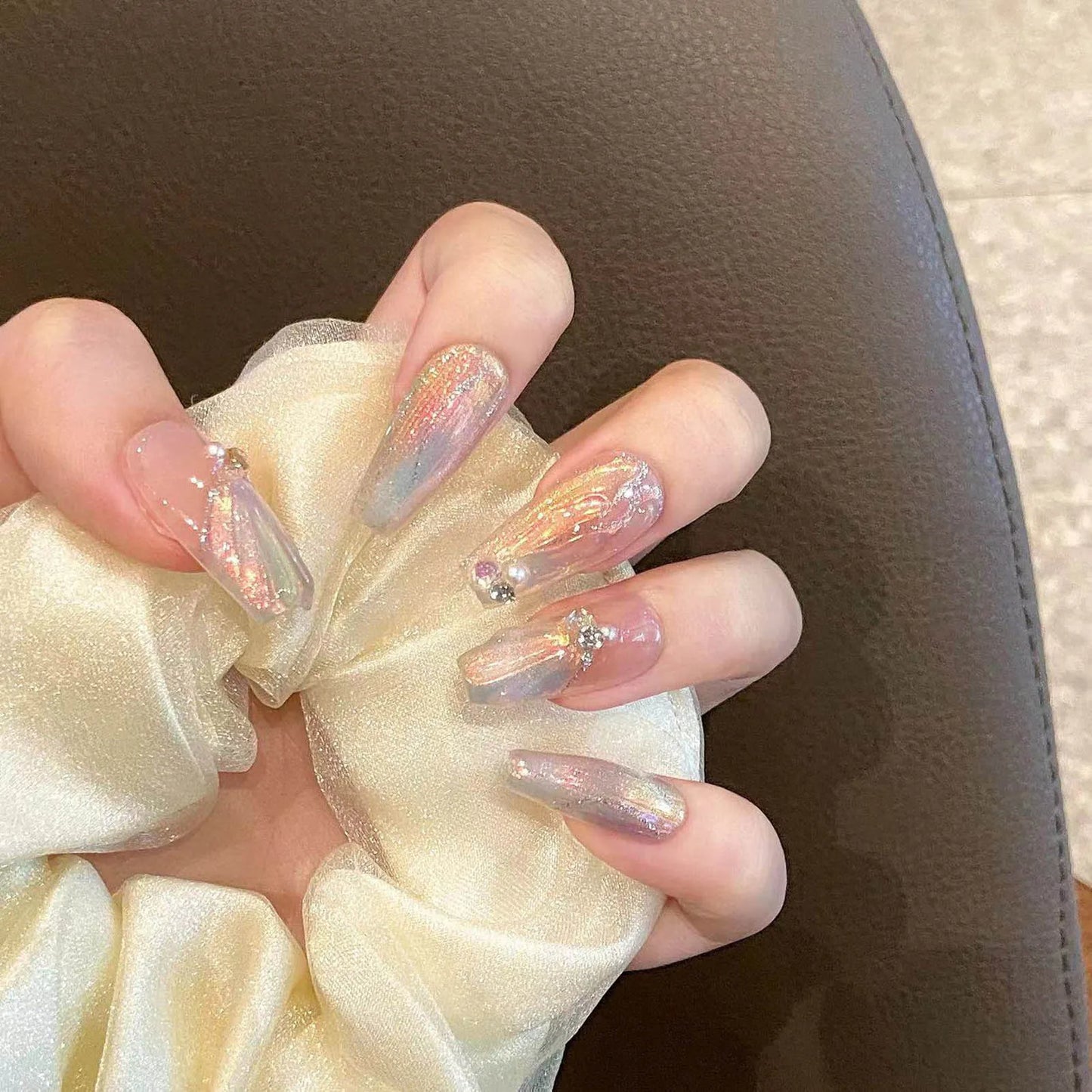 Blue Aurora Mermaid Almond Nails