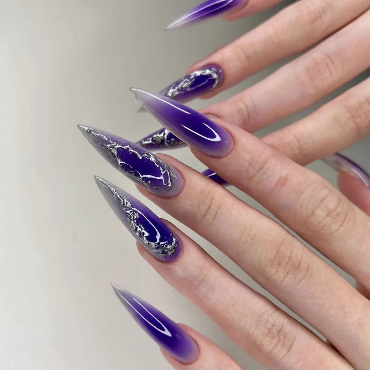 Blue Cat Eye Long Stiletto Press-On Nails