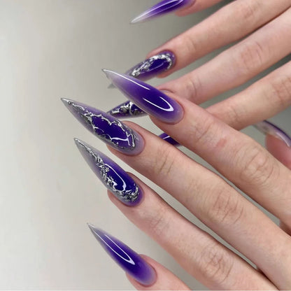 Blue Cat Eye Long Stiletto Press-On Nails