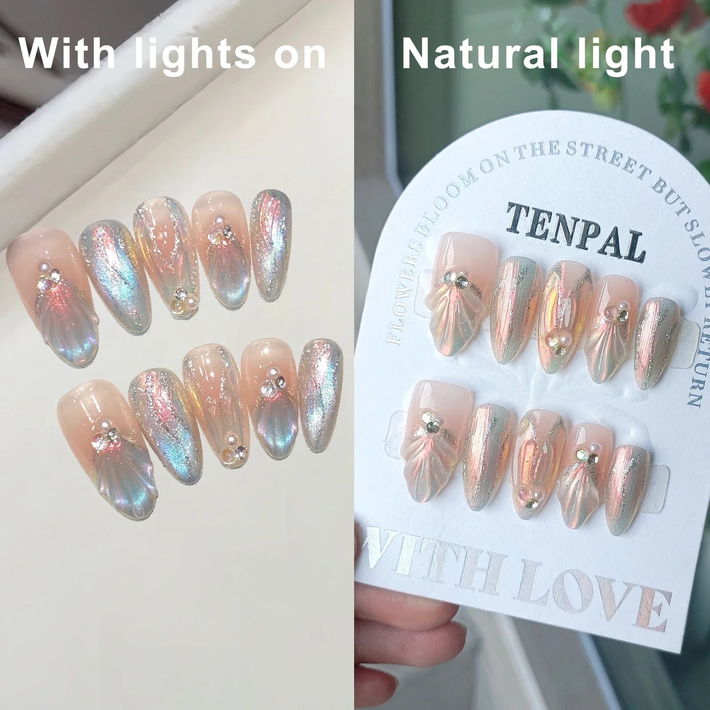 Blue Ocean Moon Rhinestone Long Ballet Press-On Nails