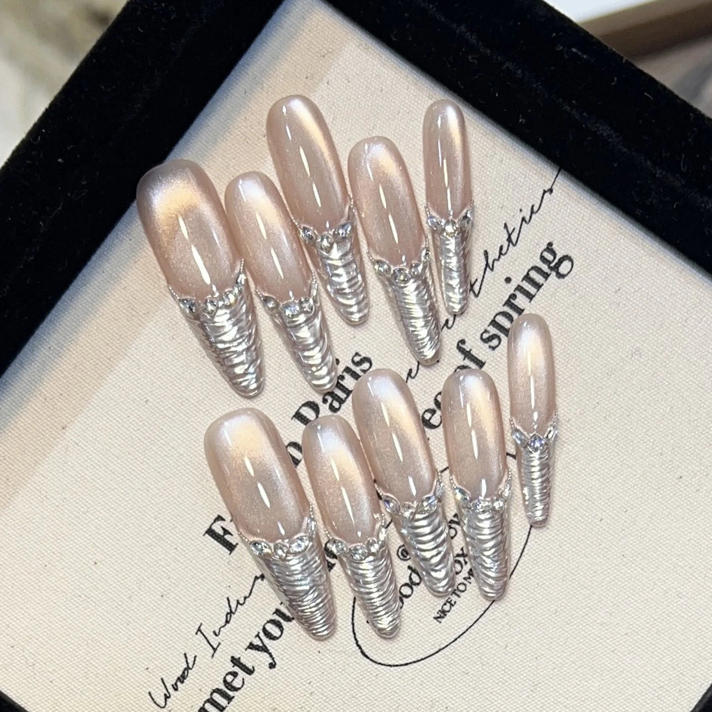 Green Cat Eye French Almond Press-On Nails