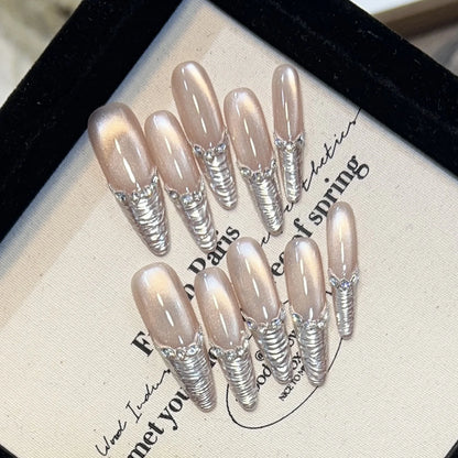 Green Cat Eye French Almond Press-On Nails