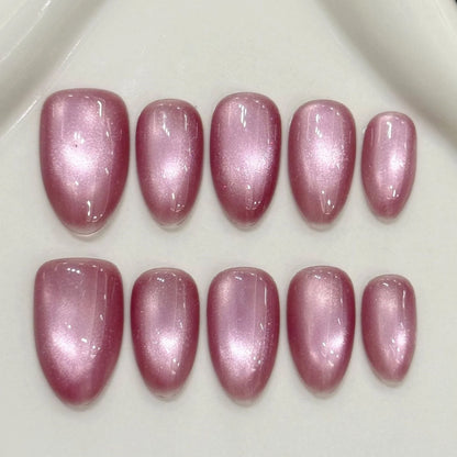 Red Cat Eye Mid-Length Almond Press-On Nails