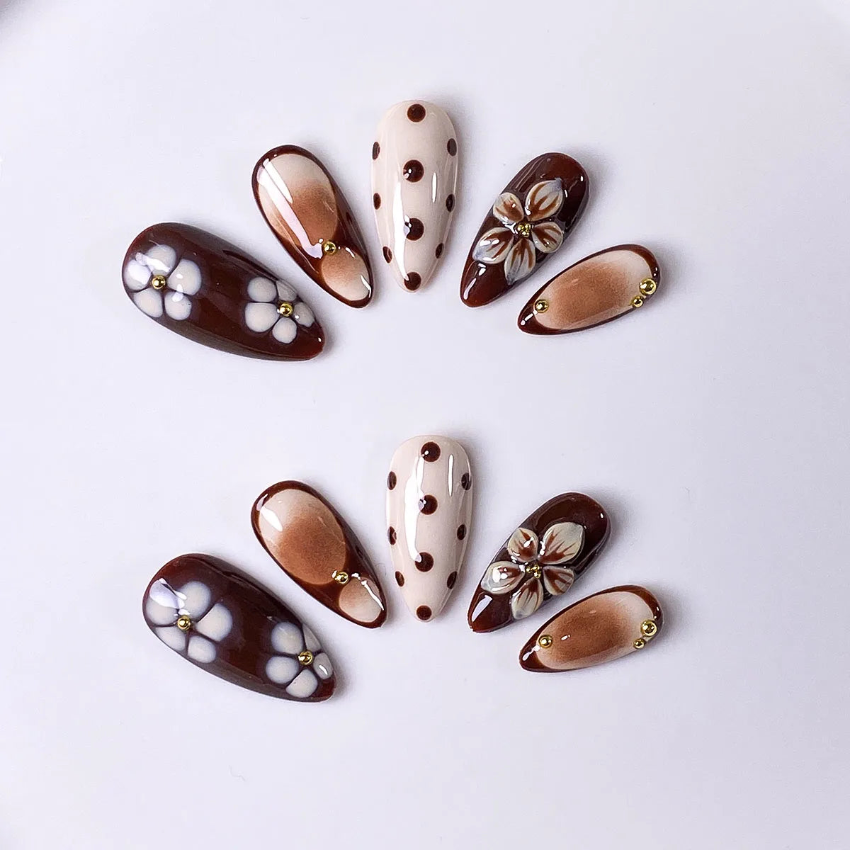 Mocha Blossom Almond Nails