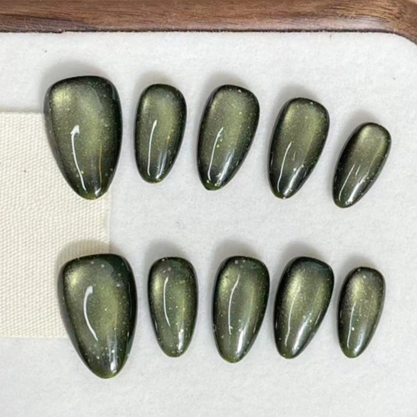 Red Cat Eye Mid-Length Almond Press-On Nails
