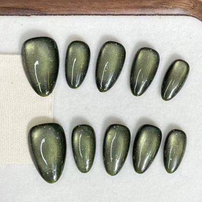 Red Cat Eye Mid-Length Almond Press-On Nails