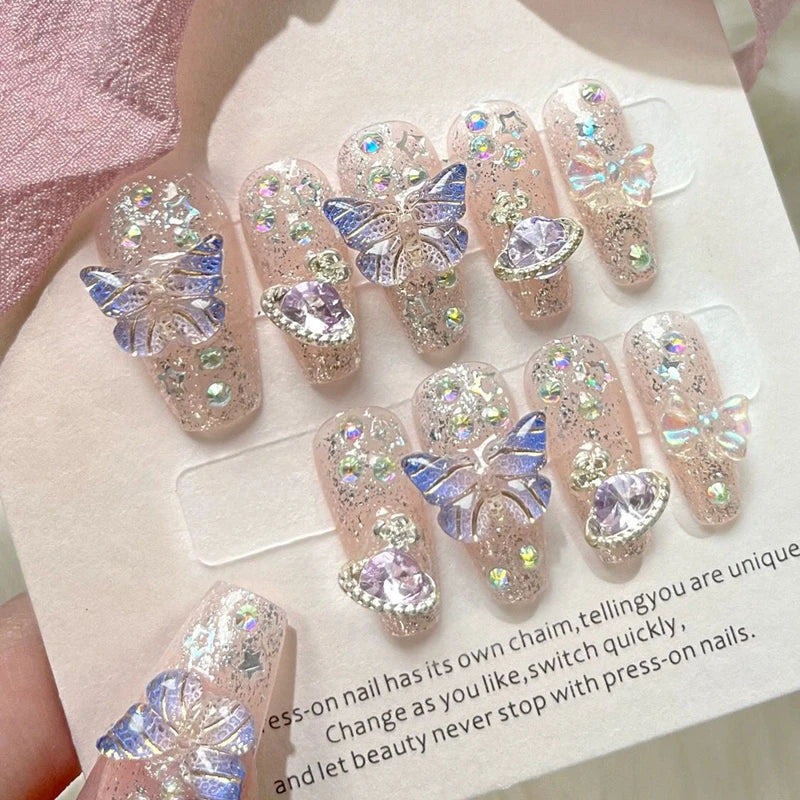 Planet Butterfly Glitter Press-On Nails