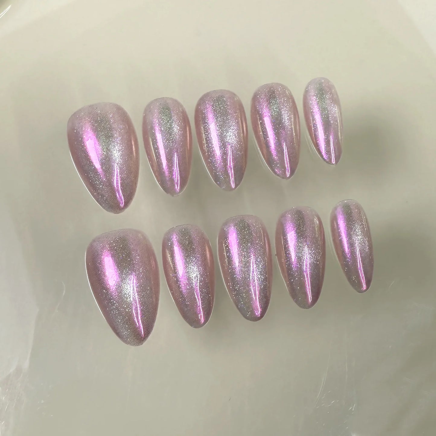 Red Cat Eye Mid-Length Almond Press-On Nails