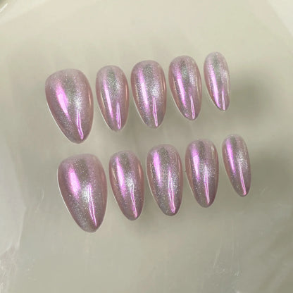 Red Cat Eye Mid-Length Almond Press-On Nails