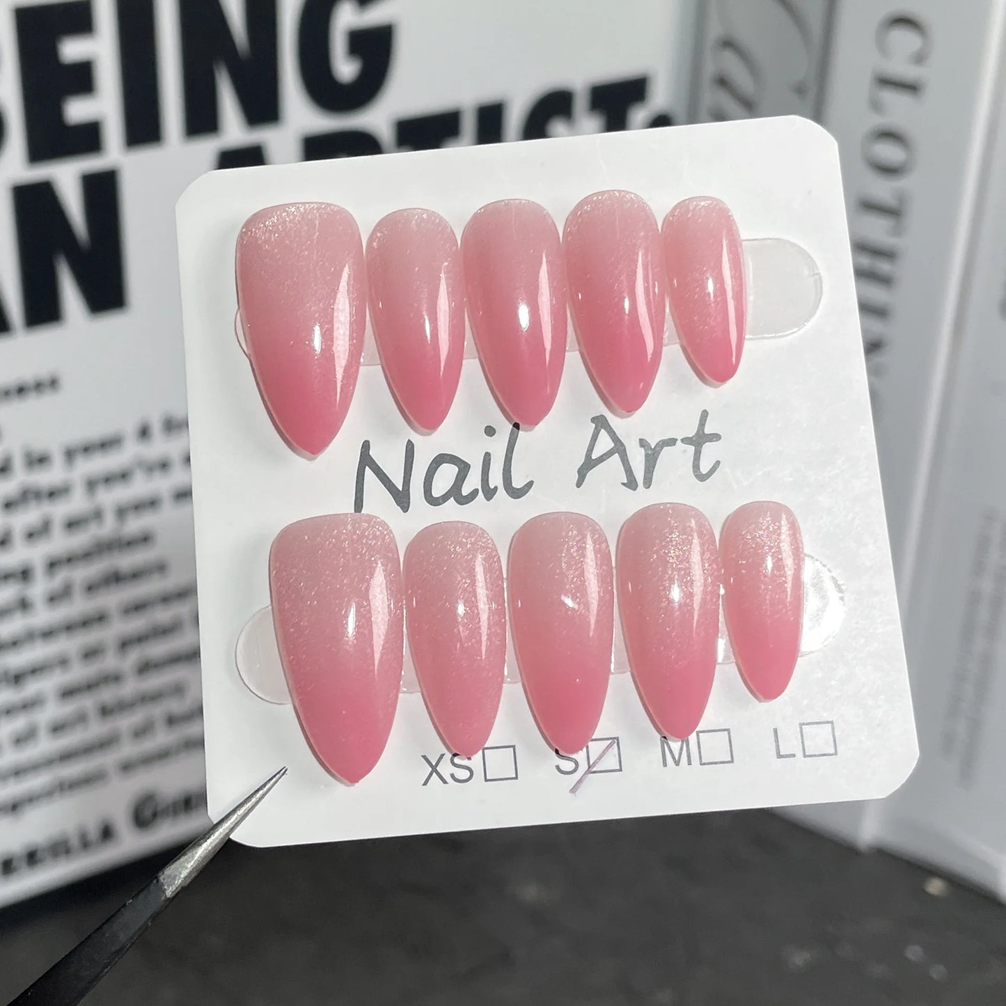 Red Cat Eye Mid-Length Almond Press-On Nails