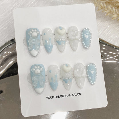 Light Blue Bear Paw Almond Press-On Nails
