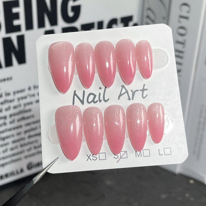 Red Cat Eye Mid-Length Almond Press-On Nails