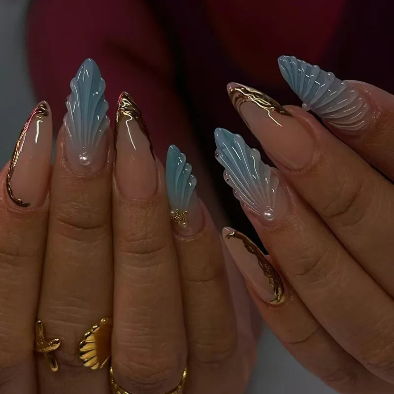 Blue Cat Eye Long Stiletto Press-On Nails