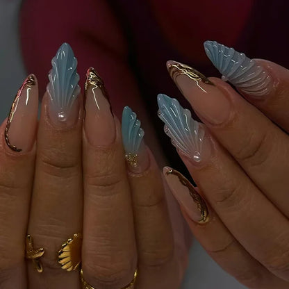 Blue Cat Eye Long Stiletto Press-On Nails