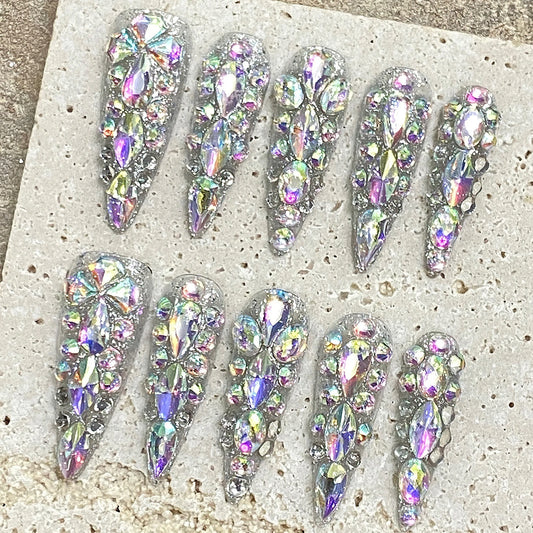 Luxury Flash Rhinestone Long Stiletto Press-On Nails