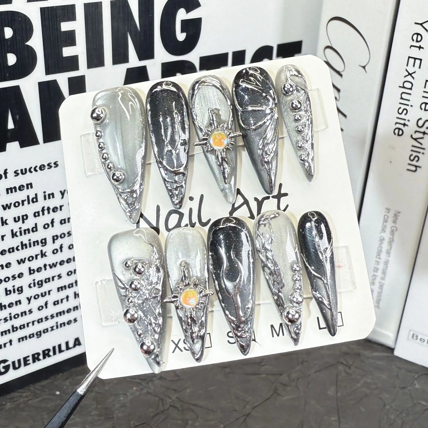 Butterfly Camellia Long Stiletto Press-On Nails
