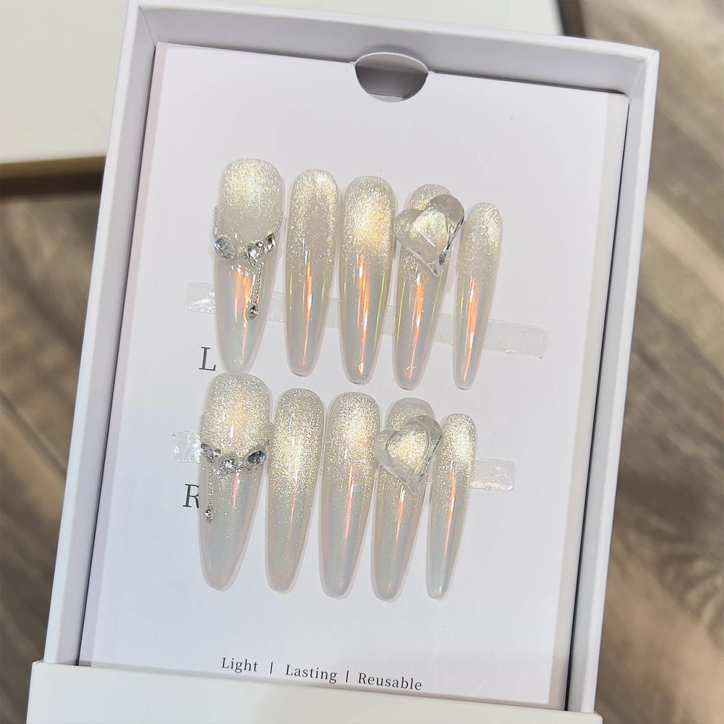 Green Cat Eye French Almond Press-On Nails