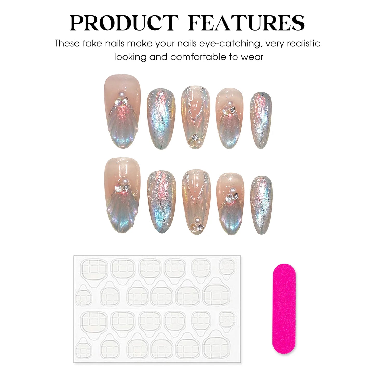Blue Aurora Mermaid Almond Press-On Nails