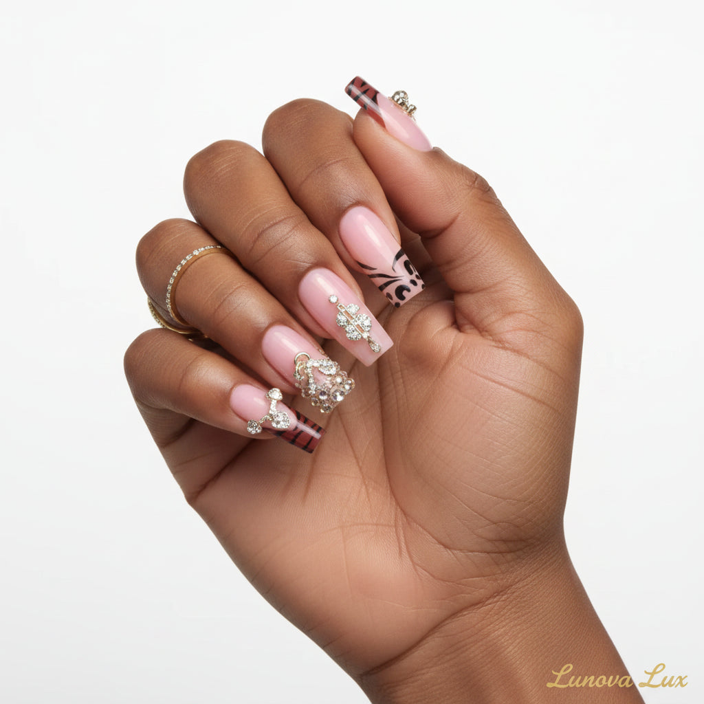 Pink Leopard Square Nails