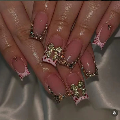 Black French Cross Long Duck Press-On Nails