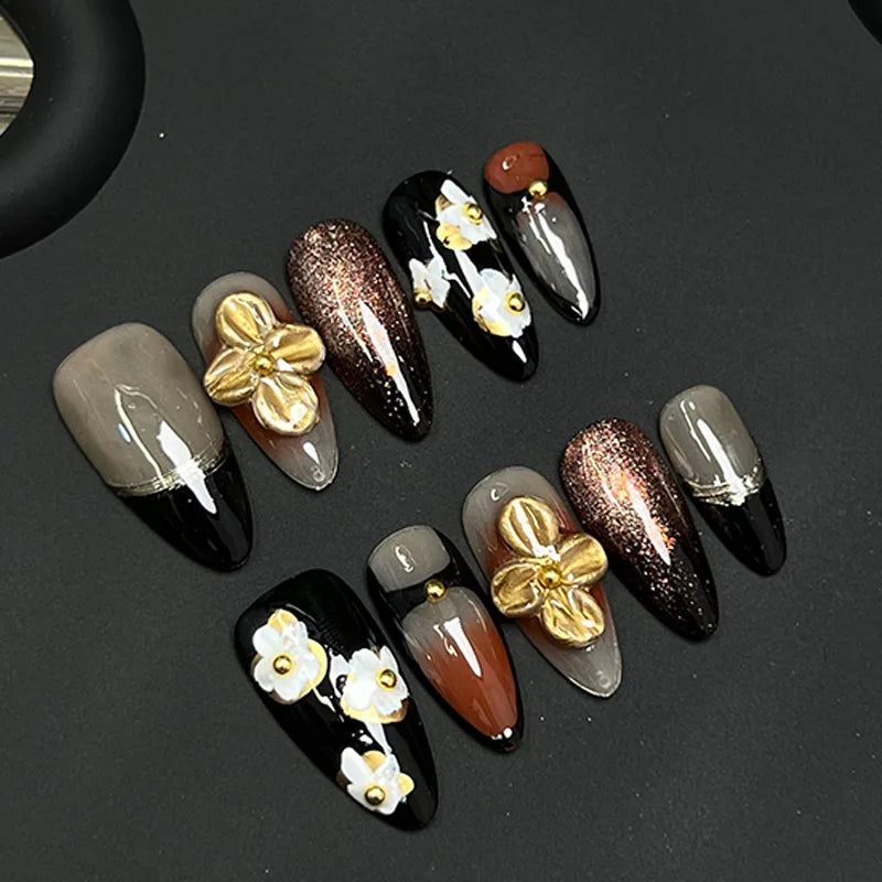 3D Hand-Carved Petal Almond Press-On Nails