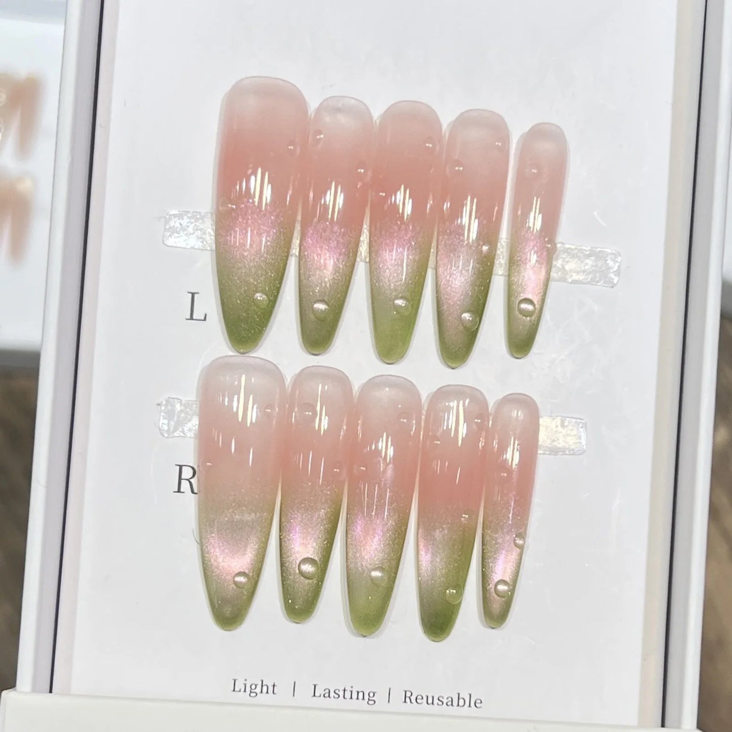Green Cat Eye French Almond Press-On Nails