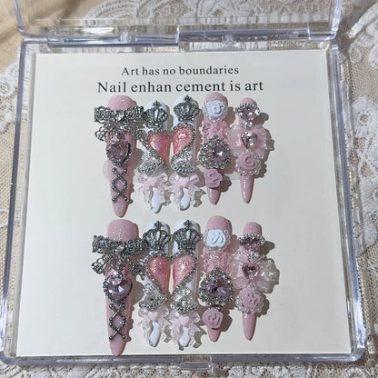 Y2K Punk Metal Bow Long Coffin Press-On Nails