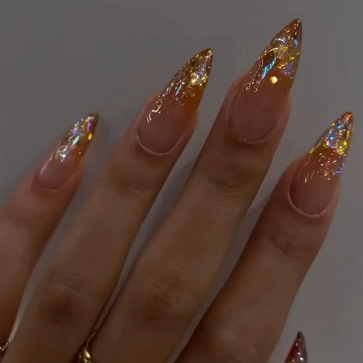 Blue Cat Eye Long Stiletto Press-On Nails