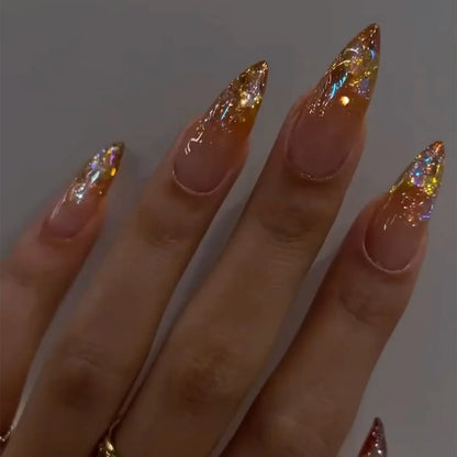 Blue Cat Eye Long Stiletto Press-On Nails