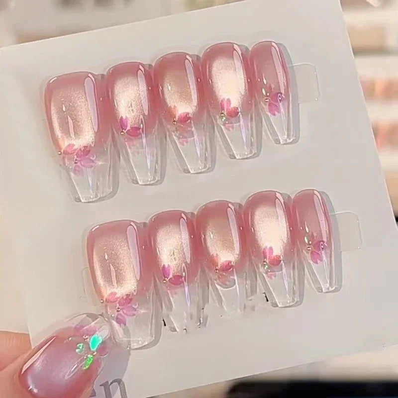 Cherry Blossom Nails luxury reusable press-on nails by Lunova Lux