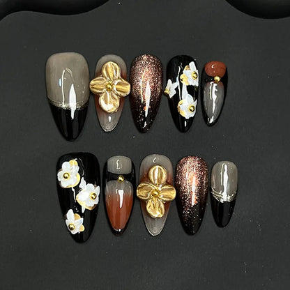 3D Hand-Carved Petal Almond Press-On Nails