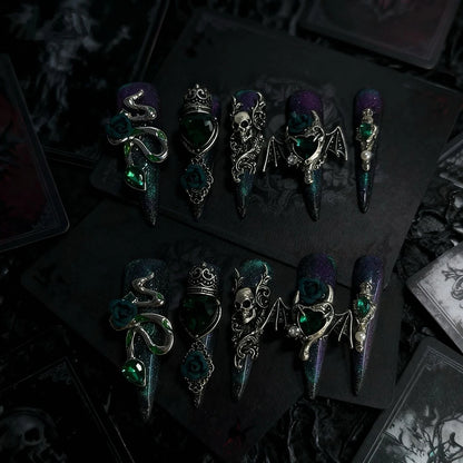 Y2K Punk Metal Bow Long Coffin Press-On Nails