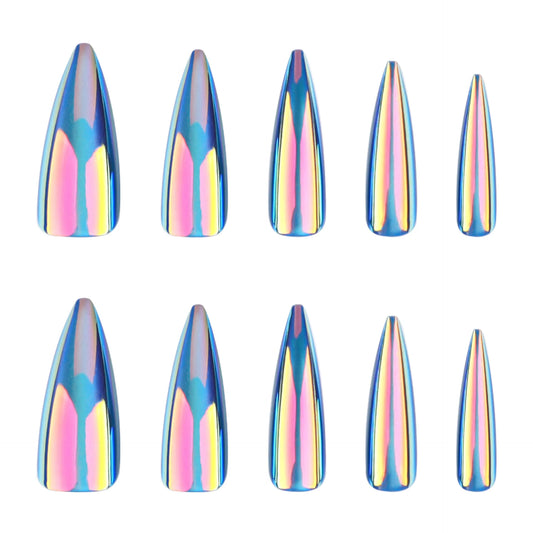 Blue Cat Eye Long Stiletto Press-On Nails