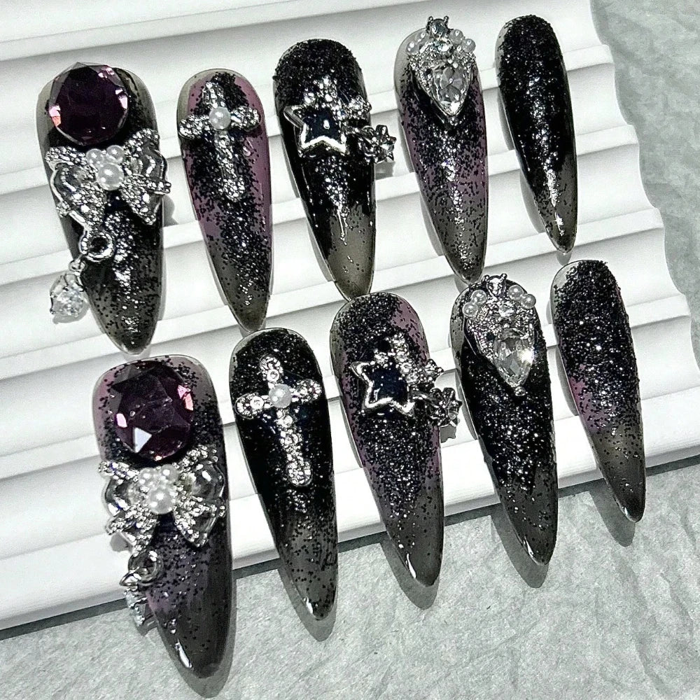 Jirai Y2K Black & White Long Press-On Nails