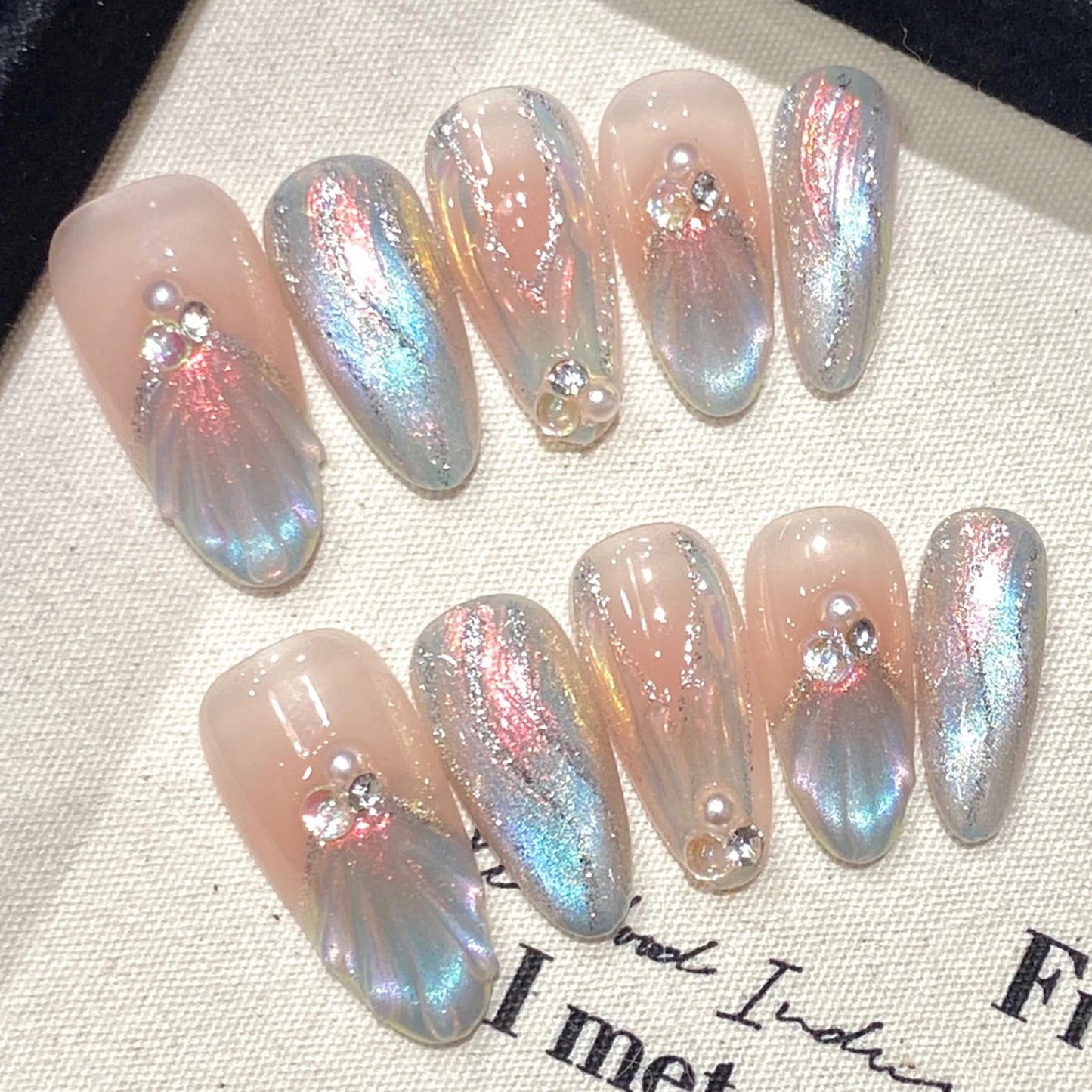 Blue Aurora Mermaid Almond Press-On Nails