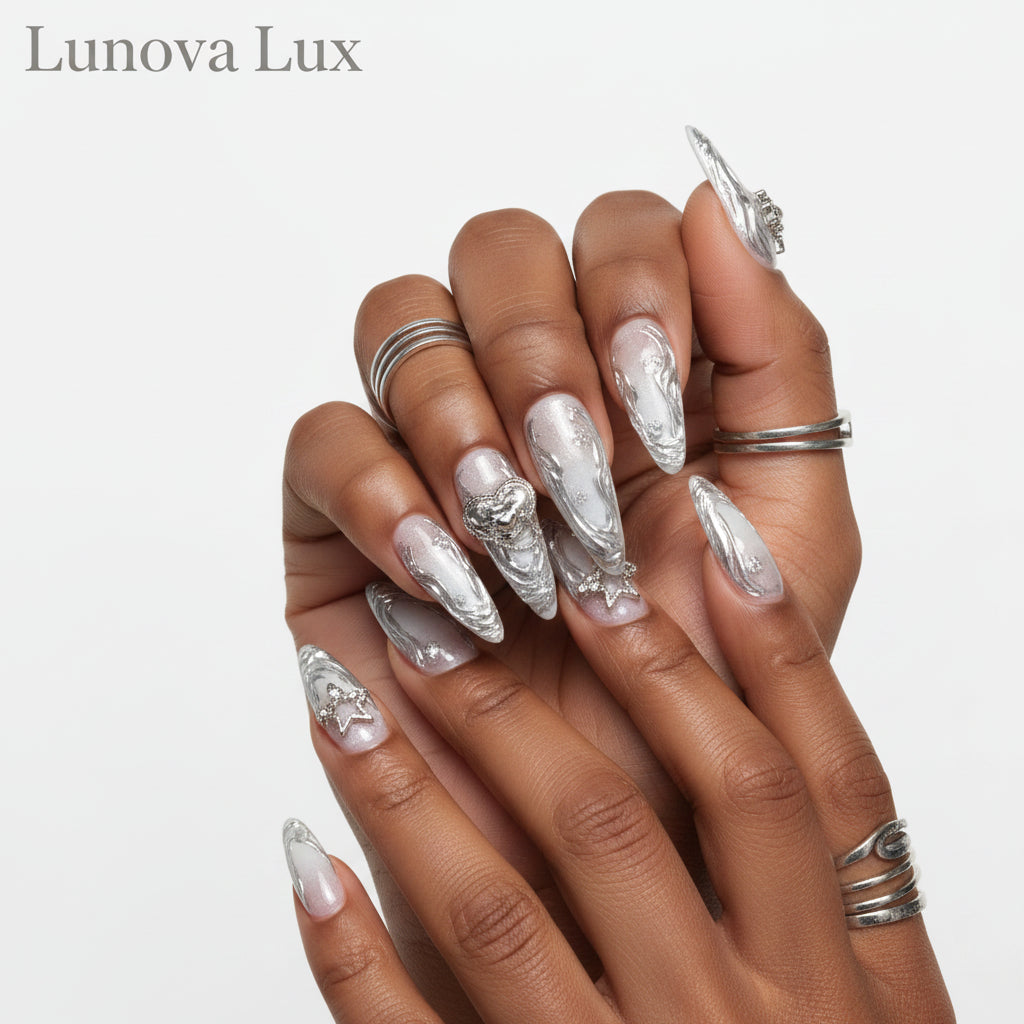 Silver Vine Butterfly Nails