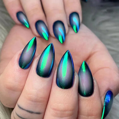 Blue Cat Eye Long Stiletto Press-On Nails
