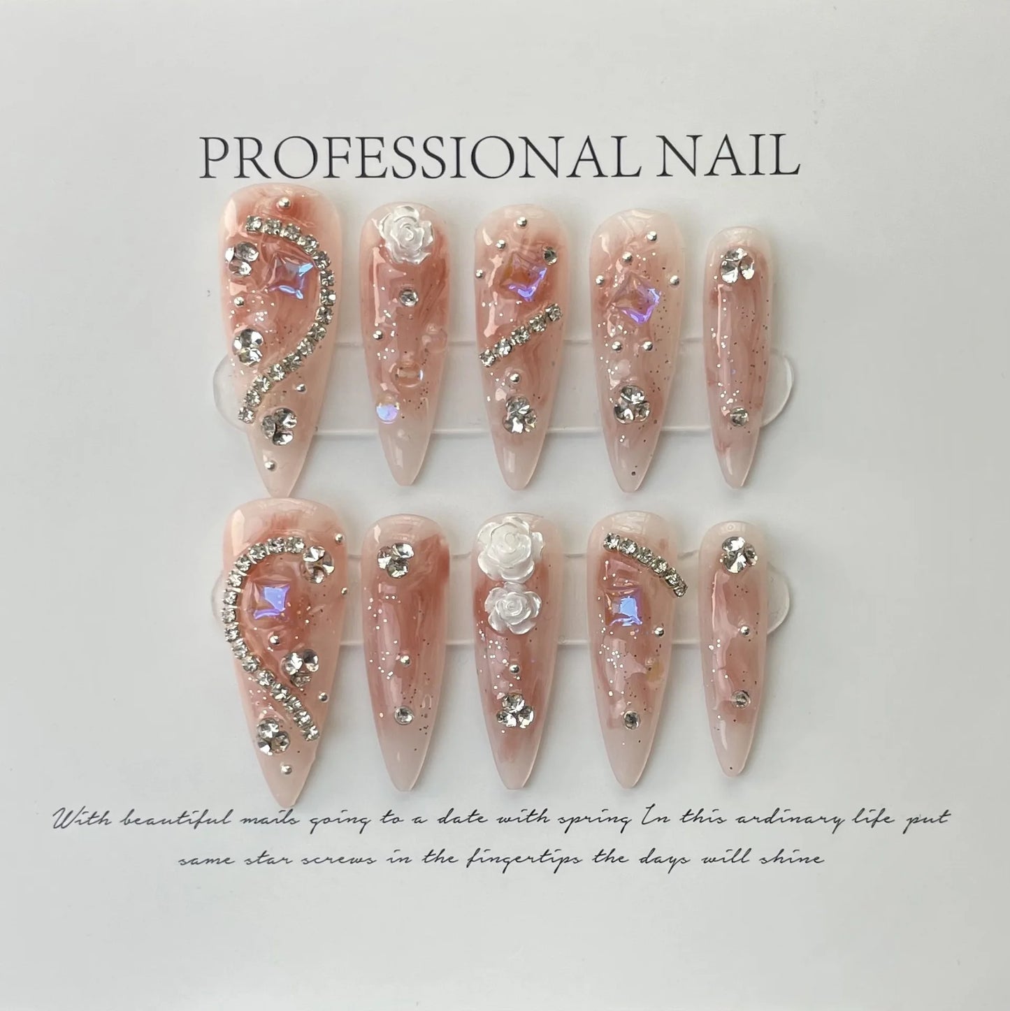 Blue Diamond Long Stiletto Press-On Nails