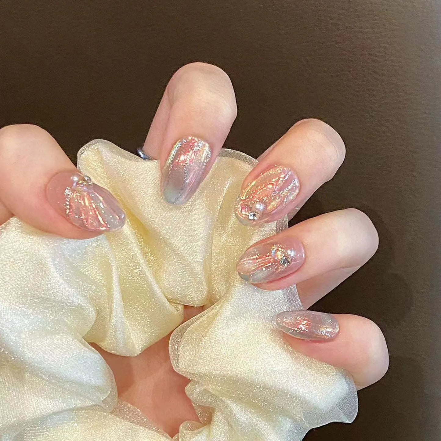 Blue Aurora Mermaid Almond Press-On Nails