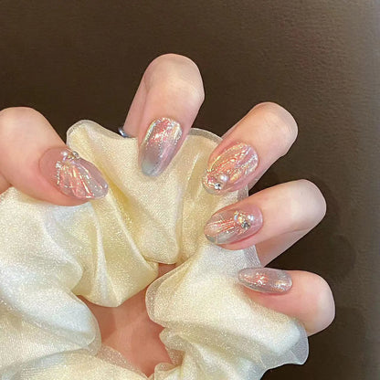 Blue Aurora Mermaid Almond Press-On Nails