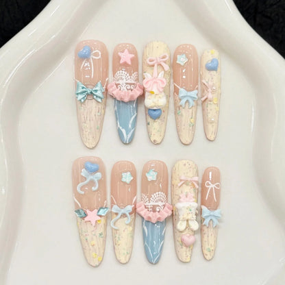 Light Blue Bear Paw Almond Press-On Nails