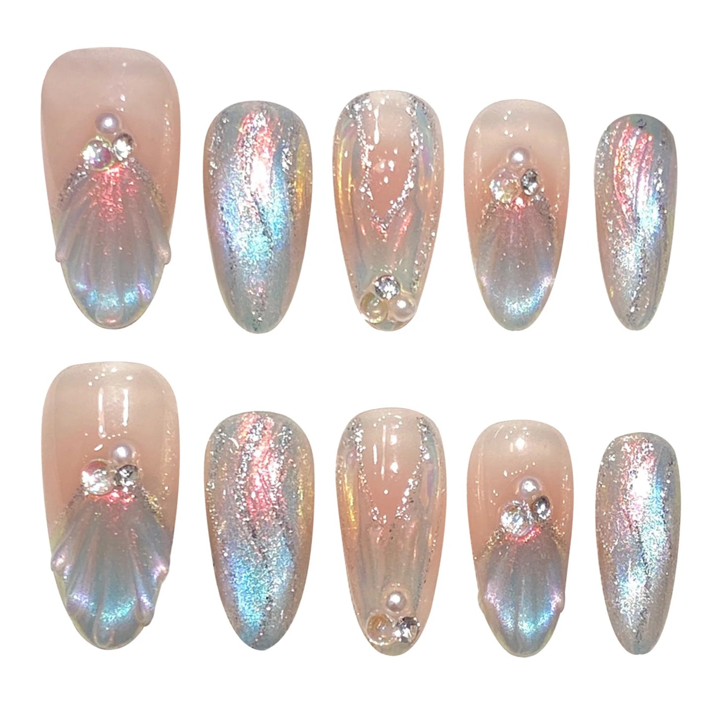 Blue Aurora Mermaid Almond Press-On Nails