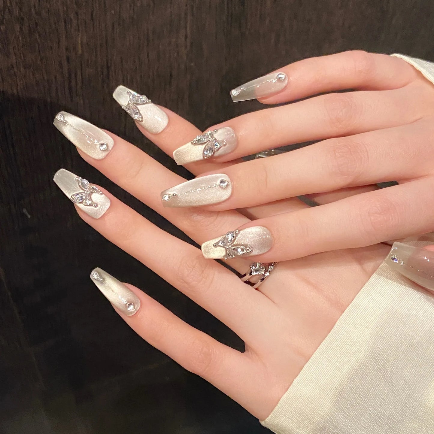 Silver Cat Eye Butterfly Press-On Nails