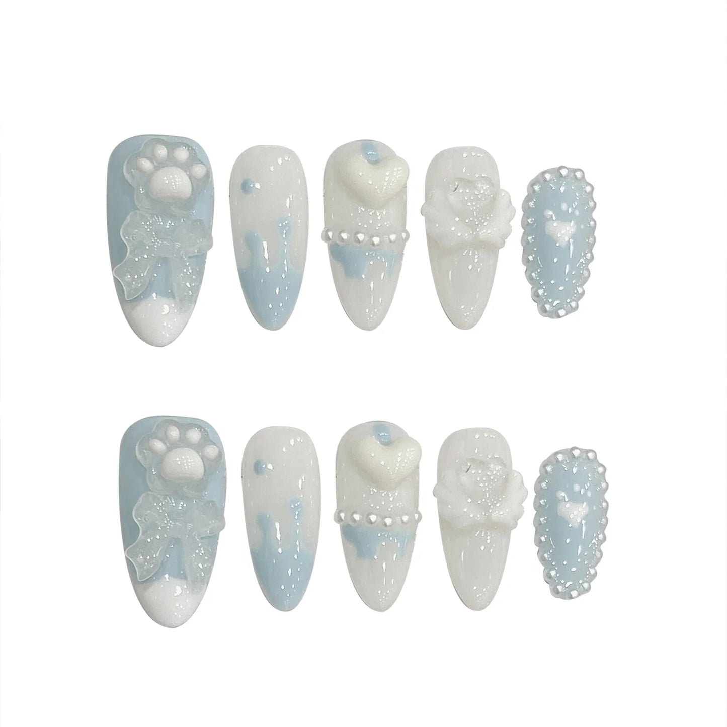Light Blue Bear Paw Almond Press-On Nails