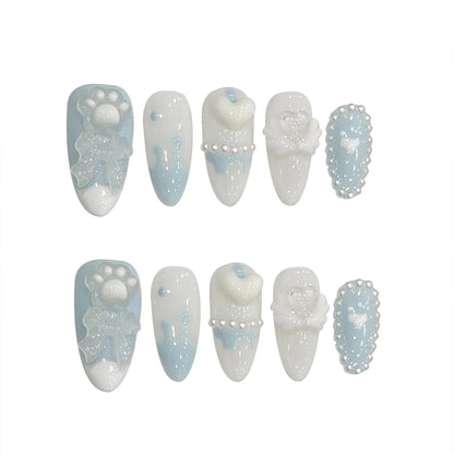 Light Blue Bear Paw Almond Press-On Nails
