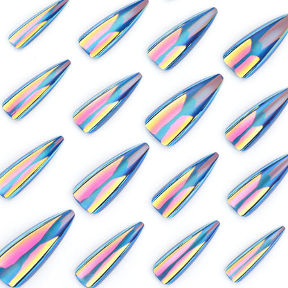 Blue Cat Eye Long Stiletto Press-On Nails